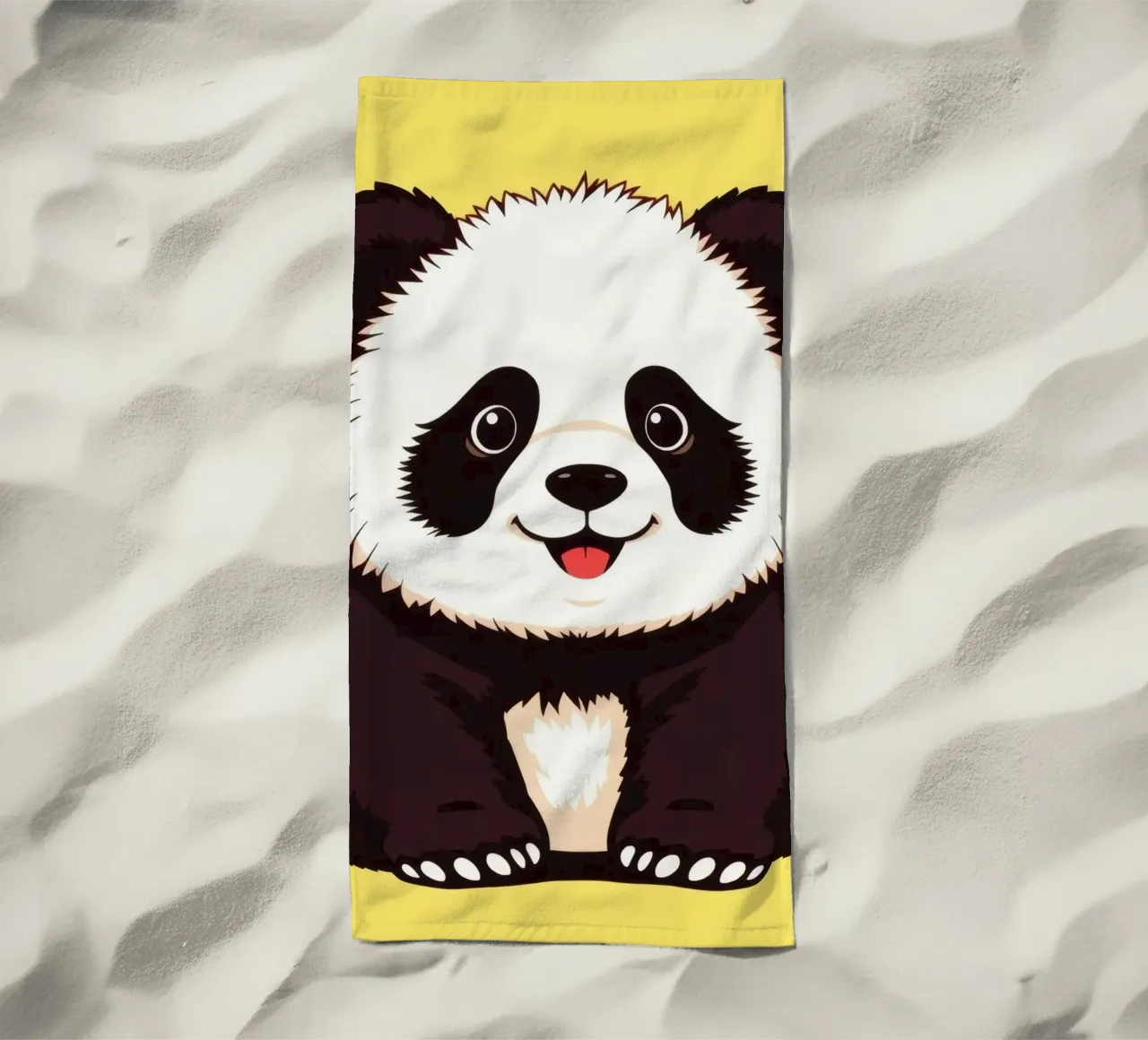 Illustration d'un panda mignon sur fond jaune vif serviette de plage de DesignDoodle