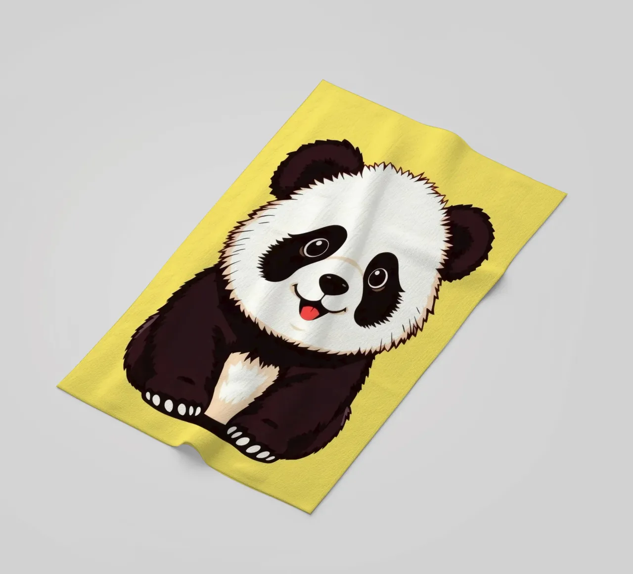 Illustration d'un panda mignon sur fond jaune vif serviette de plage de DesignDoodle