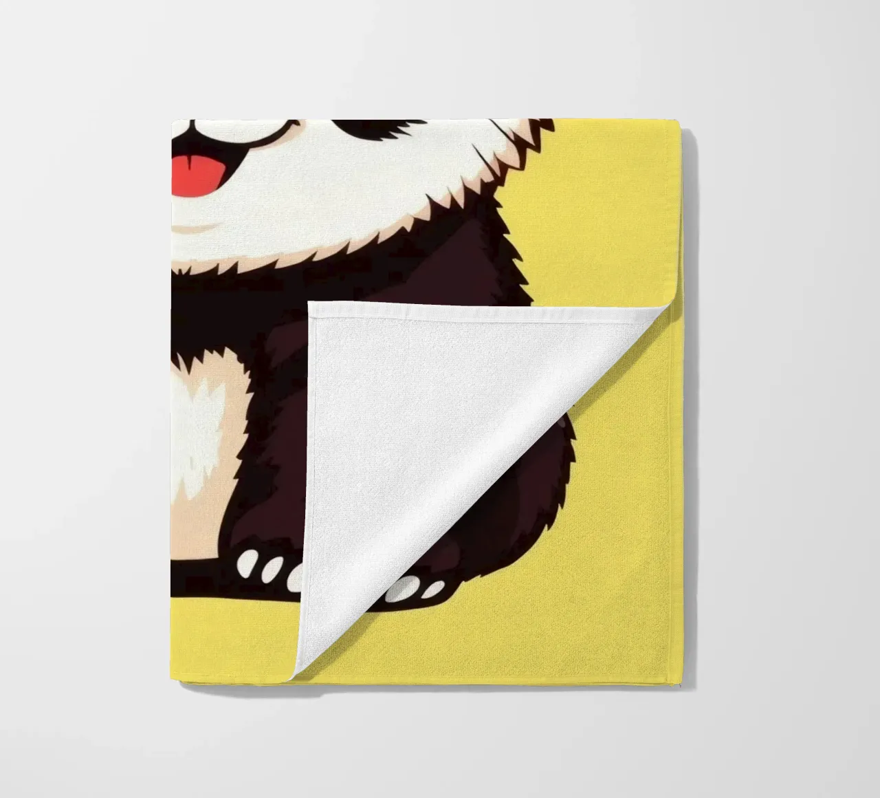 Illustration d'un panda mignon sur fond jaune vif serviette de plage de DesignDoodle