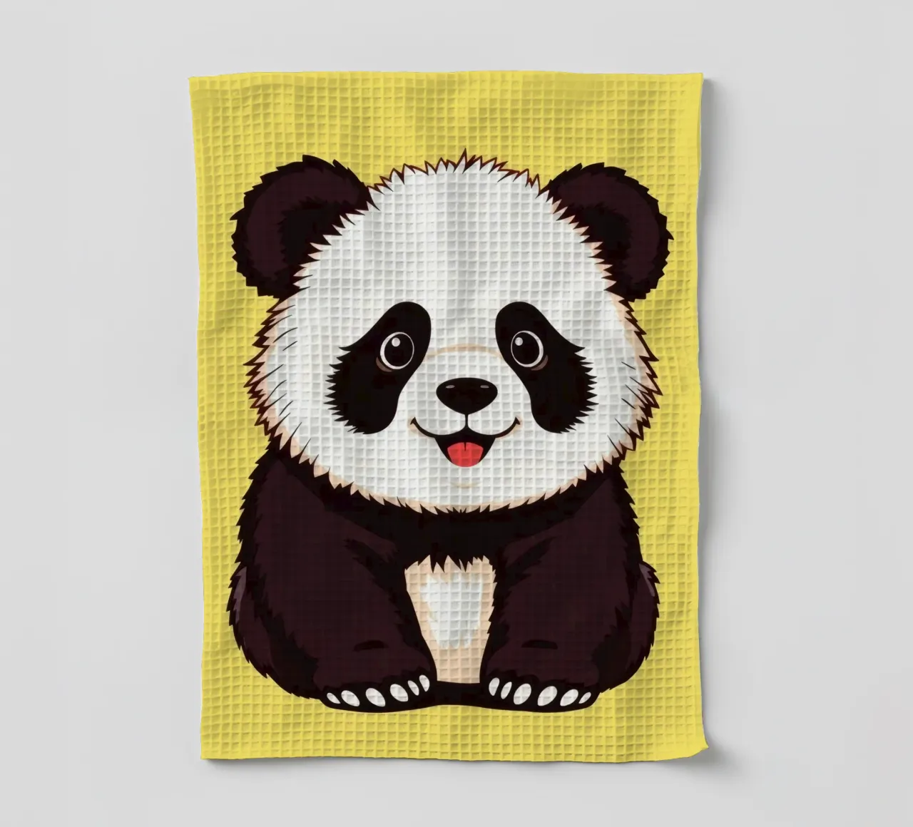 Illustration d'un panda mignon sur fond jaune vif torchon de DesignDoodle