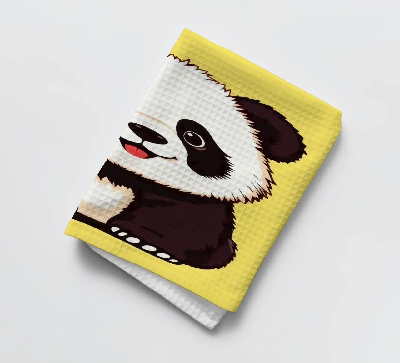 Illustration d'un panda mignon sur fond jaune vif torchon de DesignDoodle