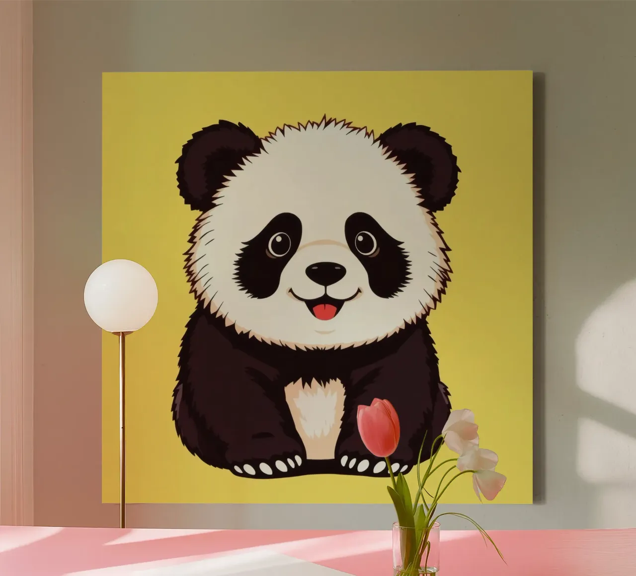 Cute panda illustration with a bright yellow background canvas by DesignDoodle