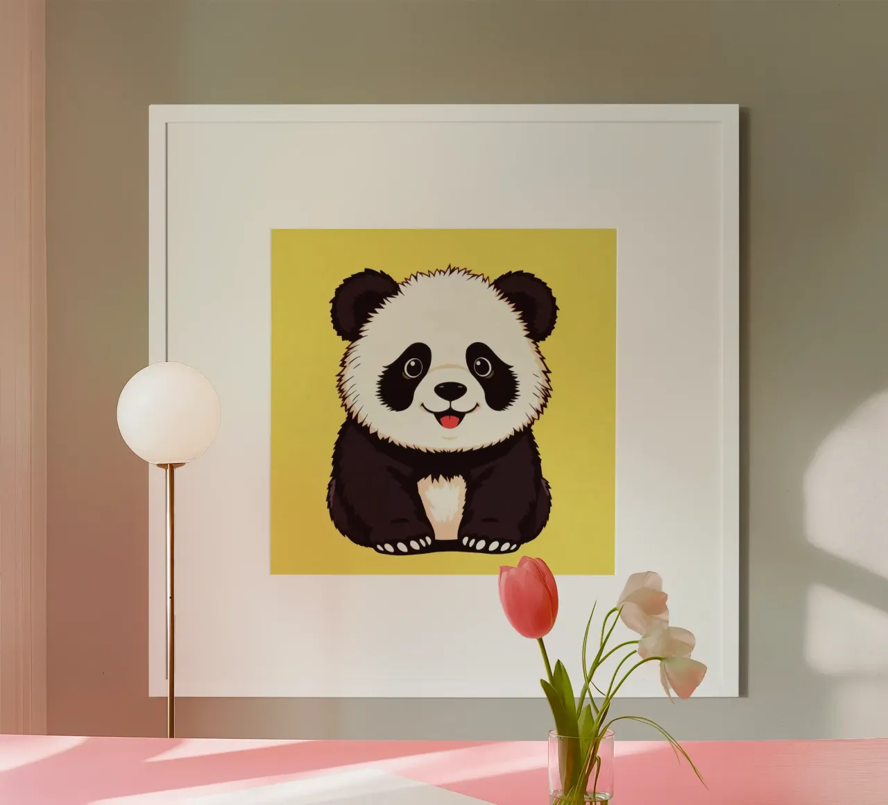 Illustration d'un panda mignon sur fond jaune vif hahnemühle de DesignDoodle