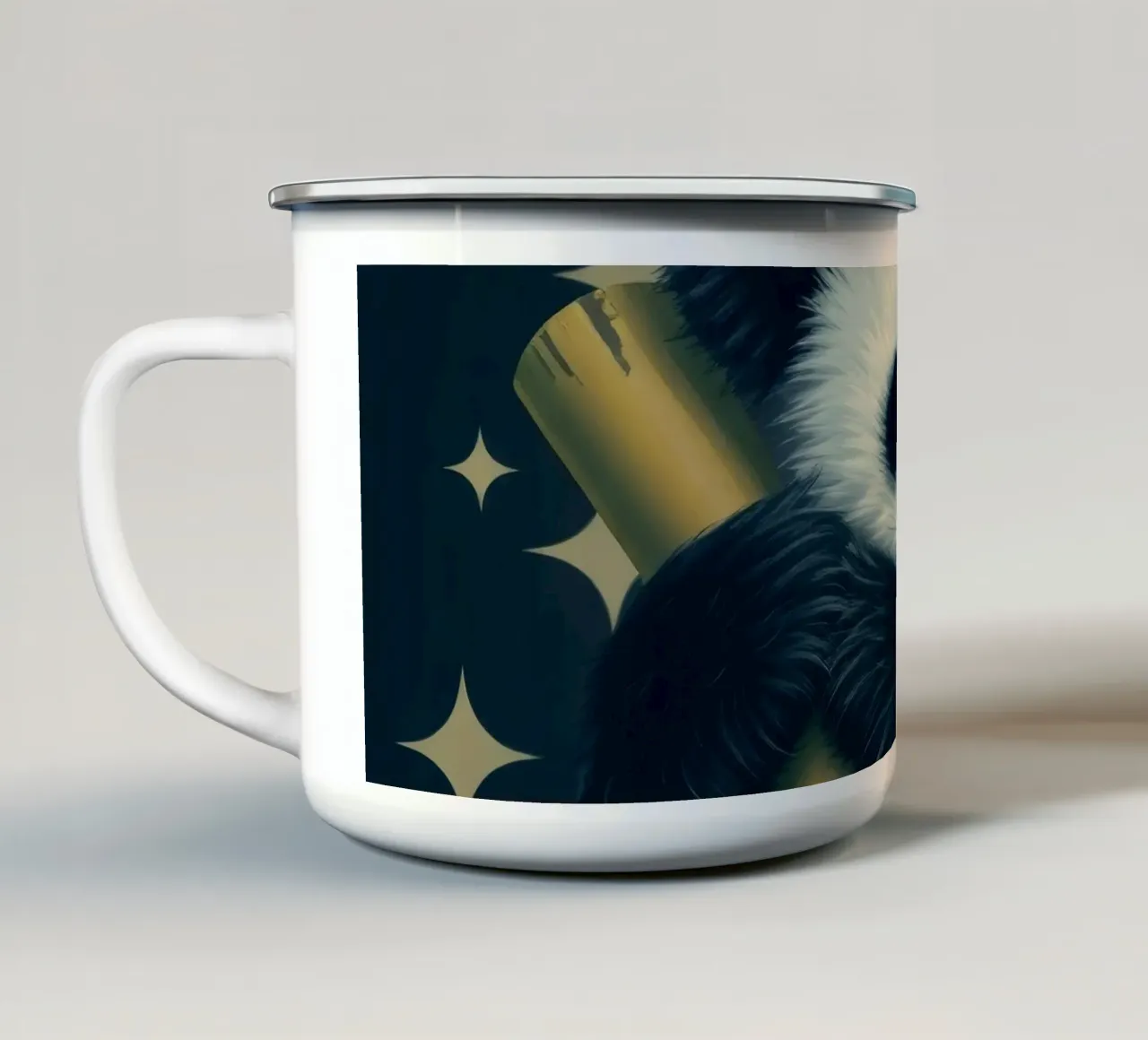 Orso panda carino che tiene il bastone di bambù con sfondo stellato tazza in smalto da DesignDoodle