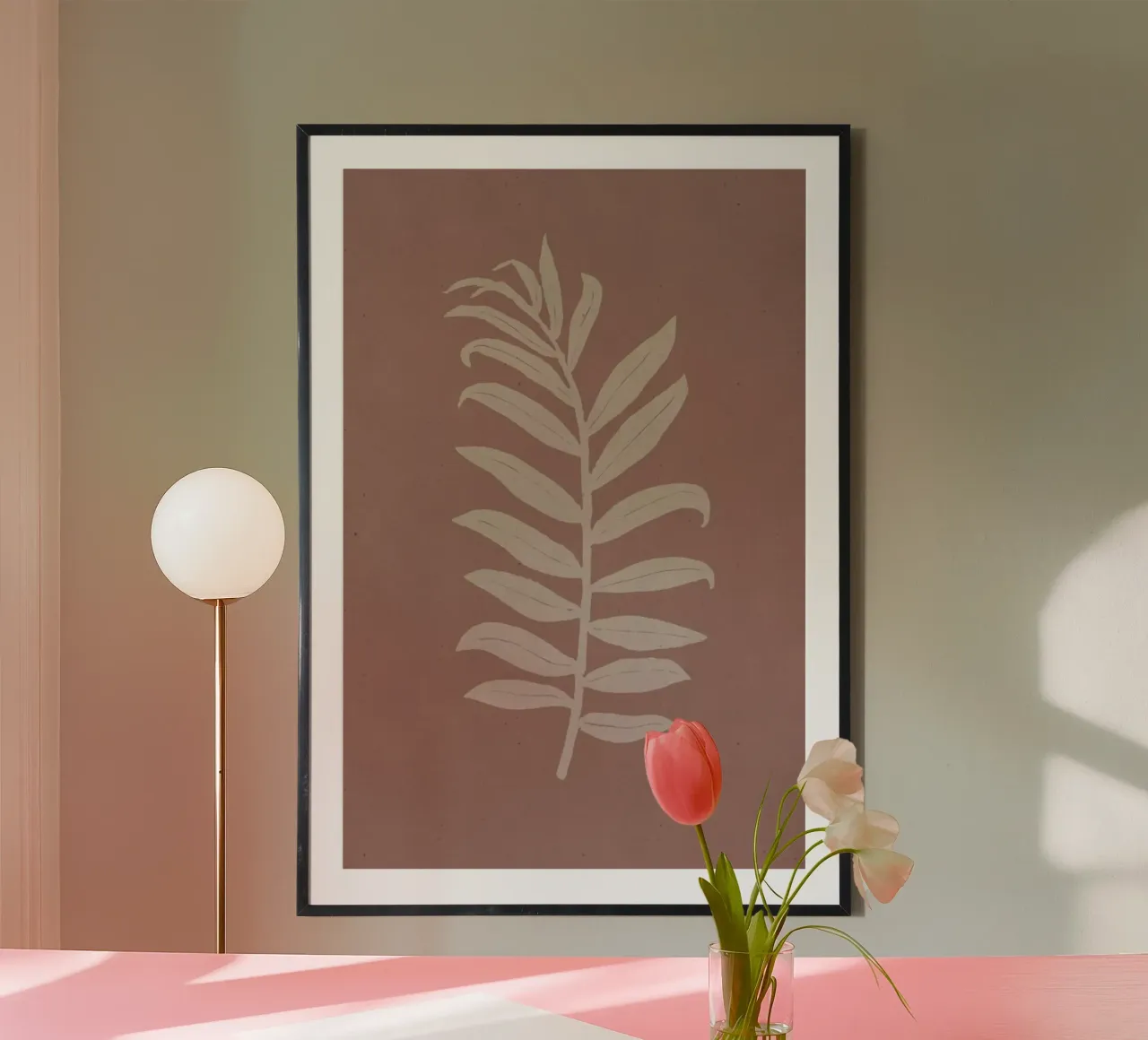 Areca Palmata Brickpink poster con telaio in plastica da Elena Veronese