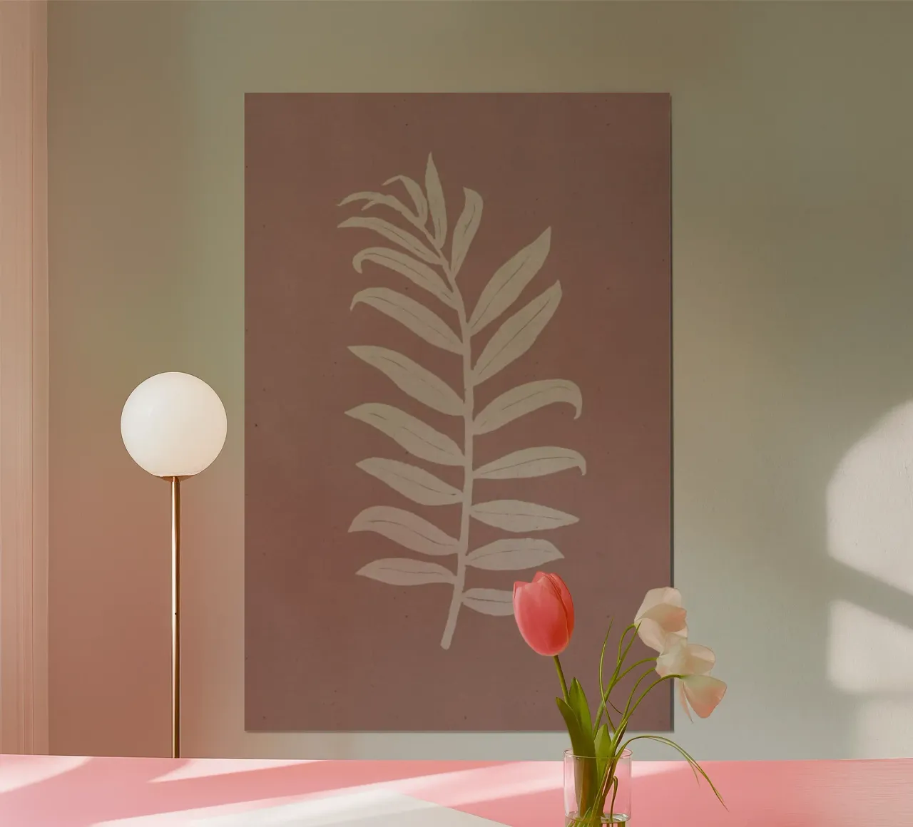 Areca Palmata Brickpink poster con telaio in plastica da Elena Veronese