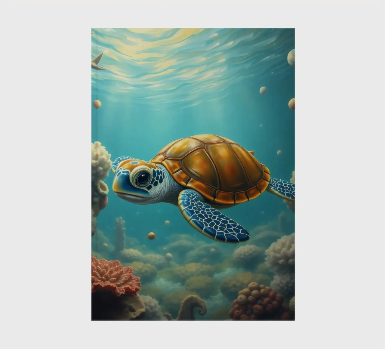 Sea turtle swims gracefully through vibrant coral reef notebook by DesignDoodle