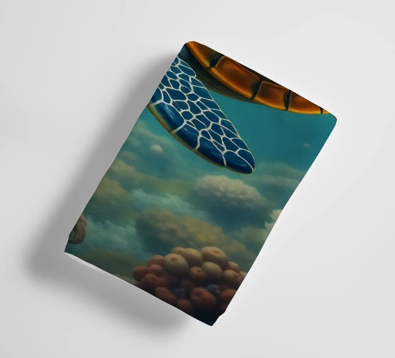 Sea turtle swims gracefully through vibrant coral reef towel by DesignDoodle