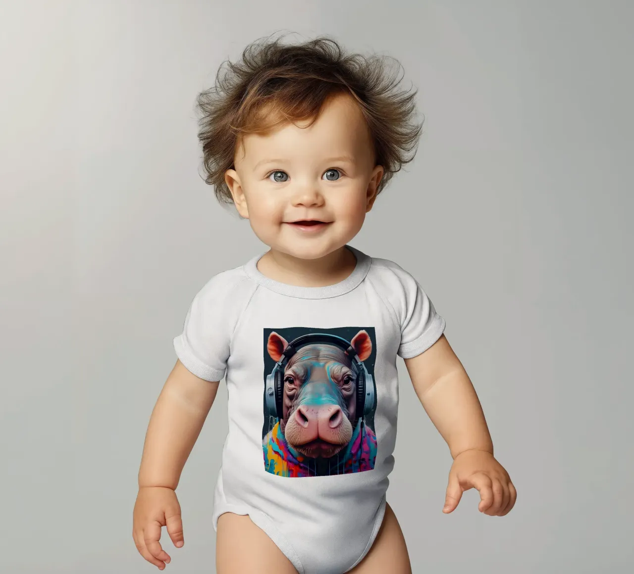Ippopotamo in cuffia body neonato maniche corte da MakArena