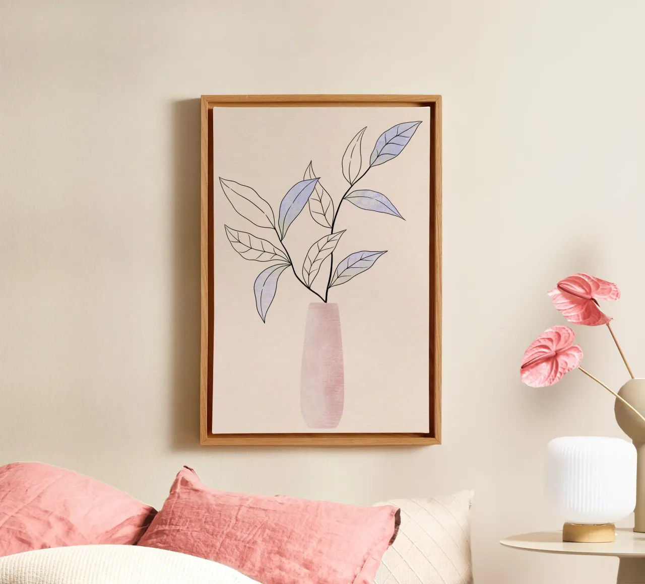 Branch in vase. Botanical line art in pastel. canvas by CalliLetters