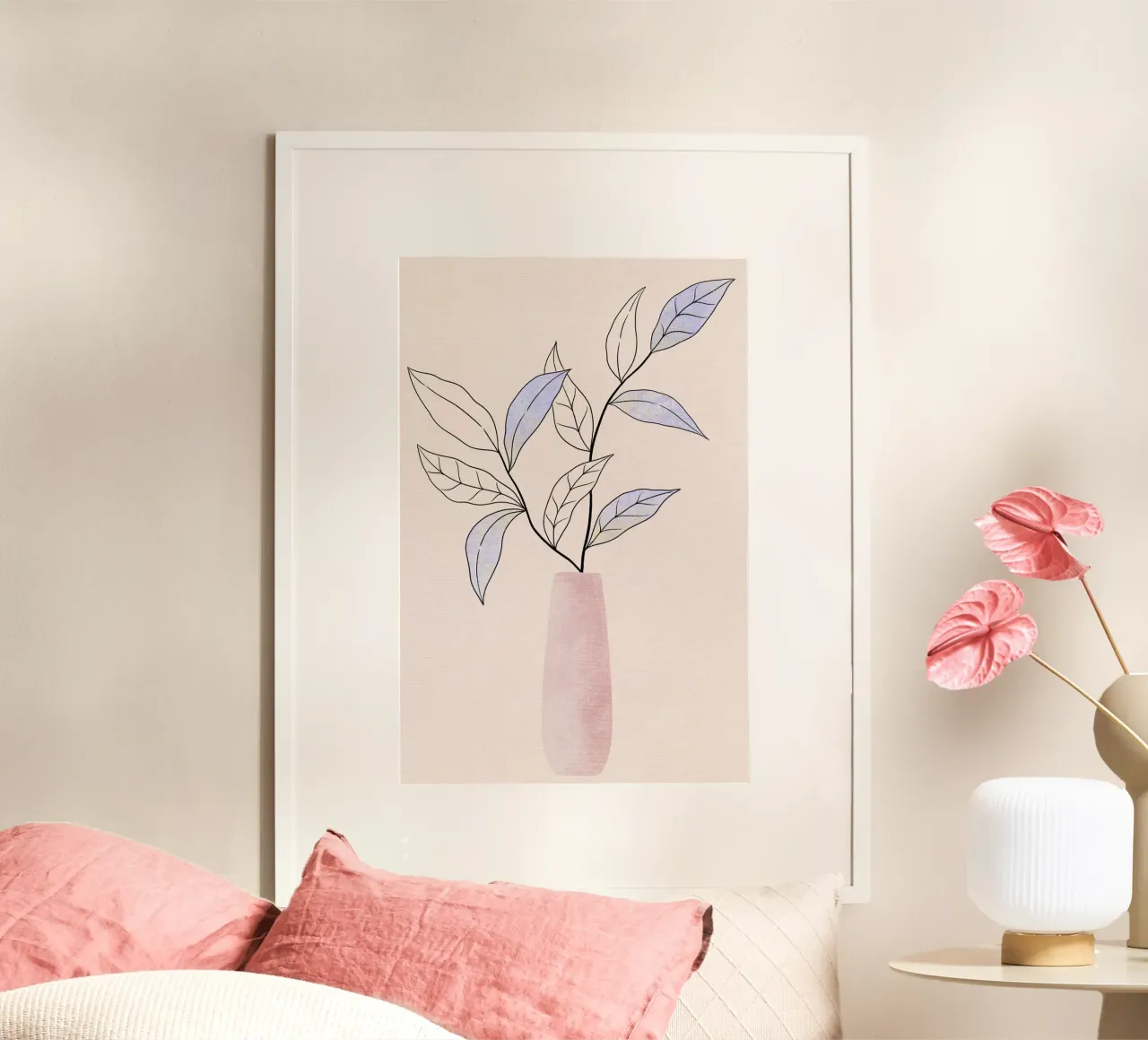 Zweig in Vase. Botanical Line Art in Pastell. Hahnemühle von CalliLetters