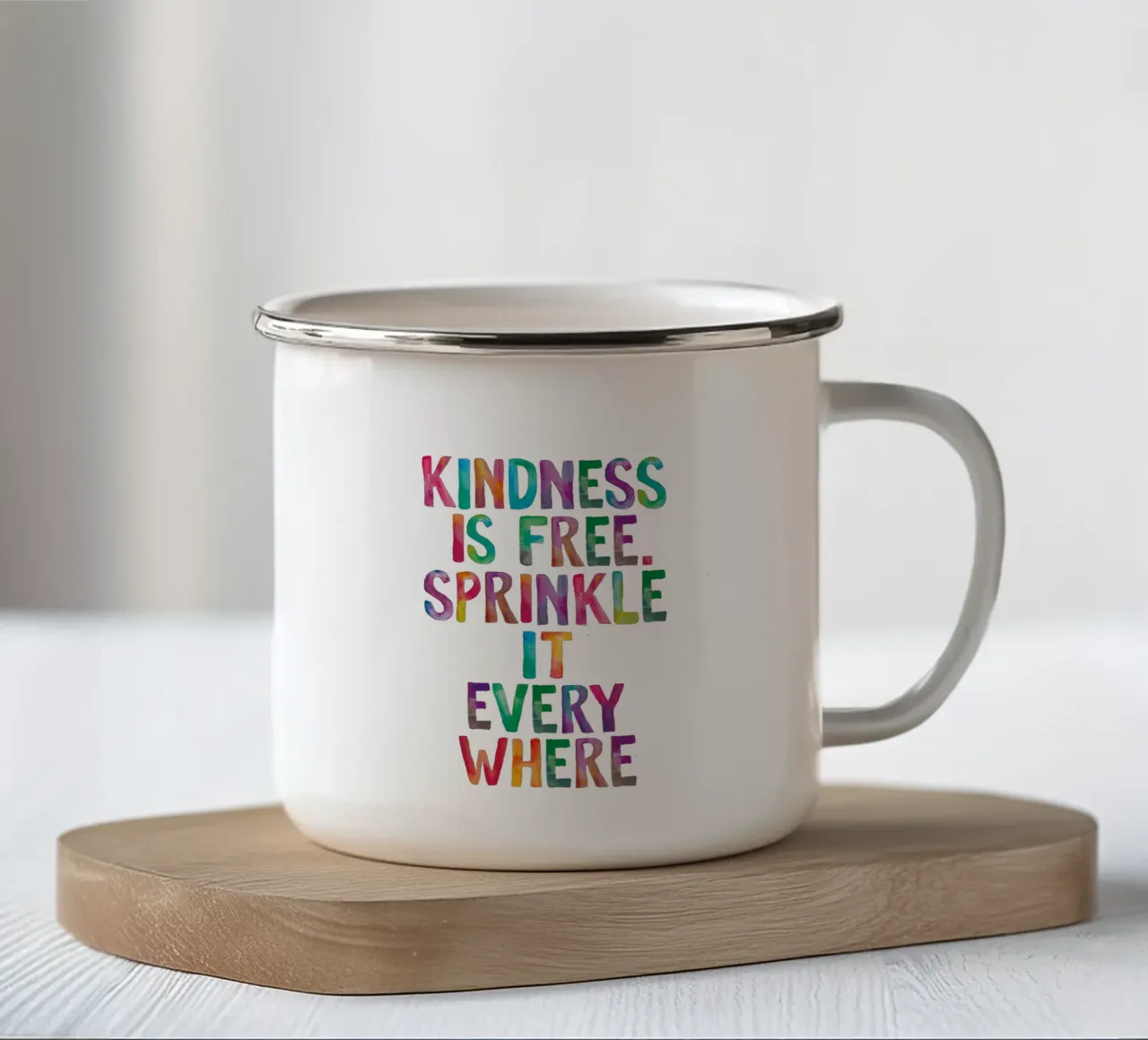 La gentilezza è gratuita, cospargetela ovunque Regenbogen Design tazza in smalto da THE MOTIVATED TYPE