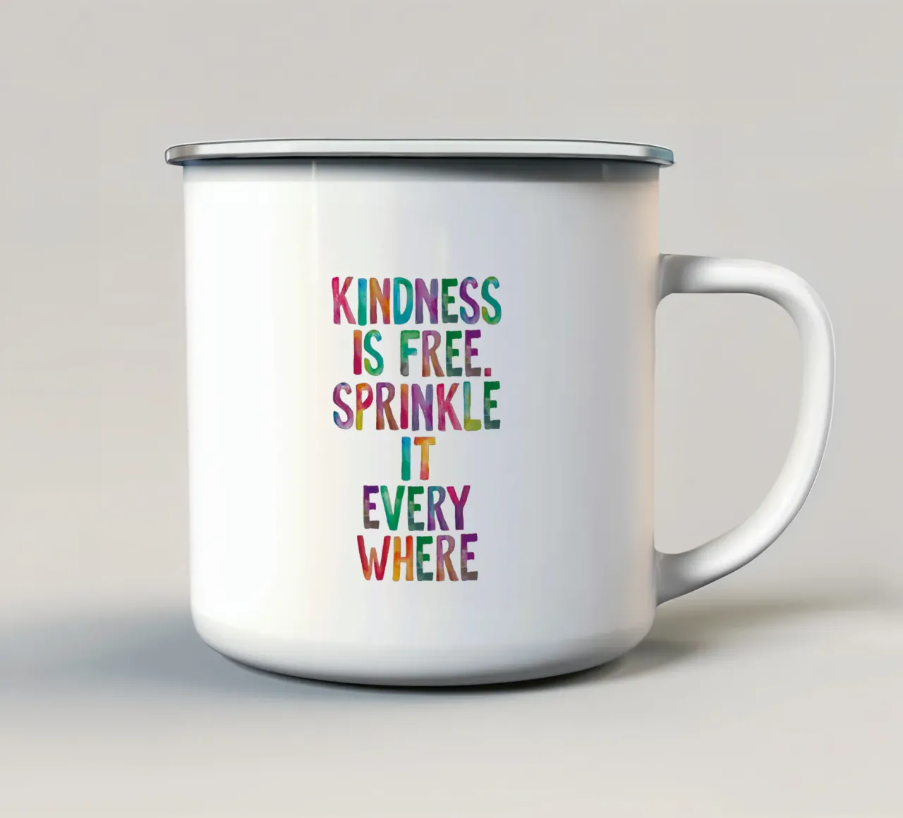 La gentilezza è gratuita, cospargetela ovunque Regenbogen Design tazza in smalto da THE MOTIVATED TYPE