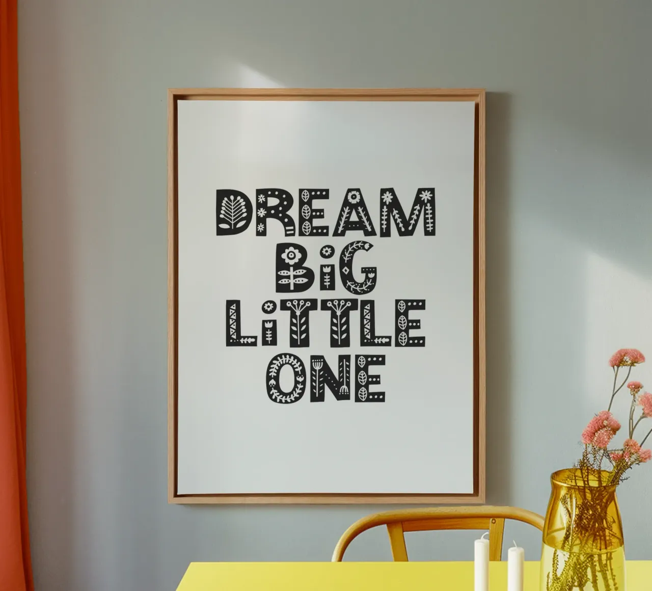 Sognare in grande piccolo Design scandinavo per la camera da letto dei bambini tela con Cornice a cassetta da THE MOTIVATED TYPE