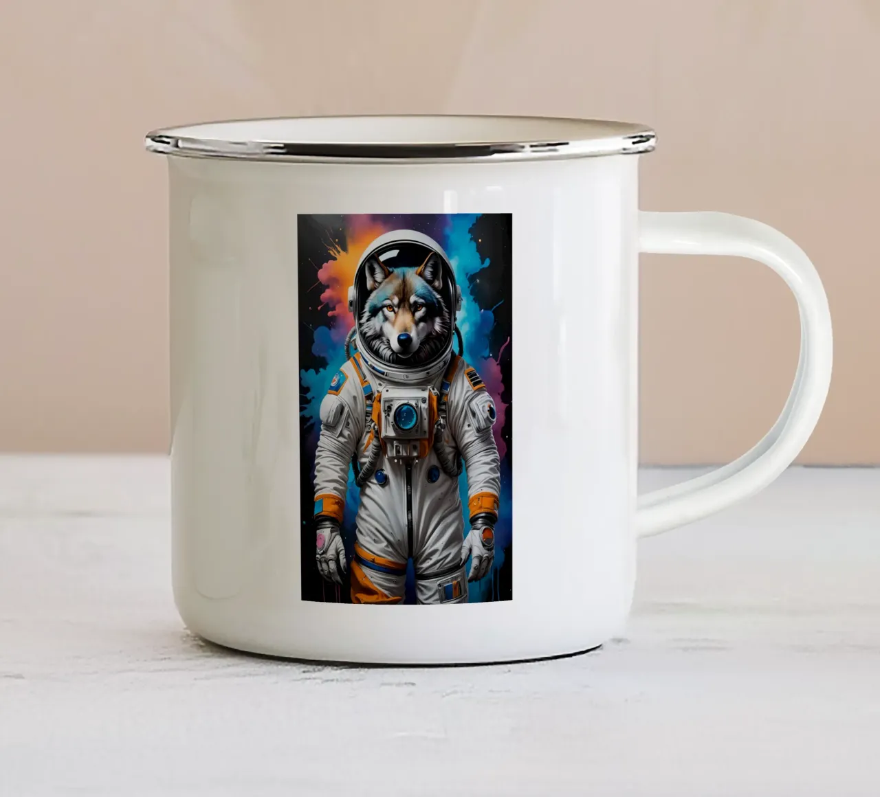 Lupo astronauta tazza in smalto da MakArena