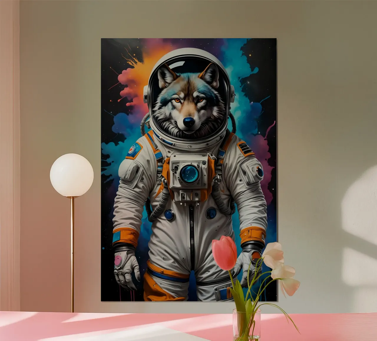 Lupo astronauta poster con telaio in legno da MakArena