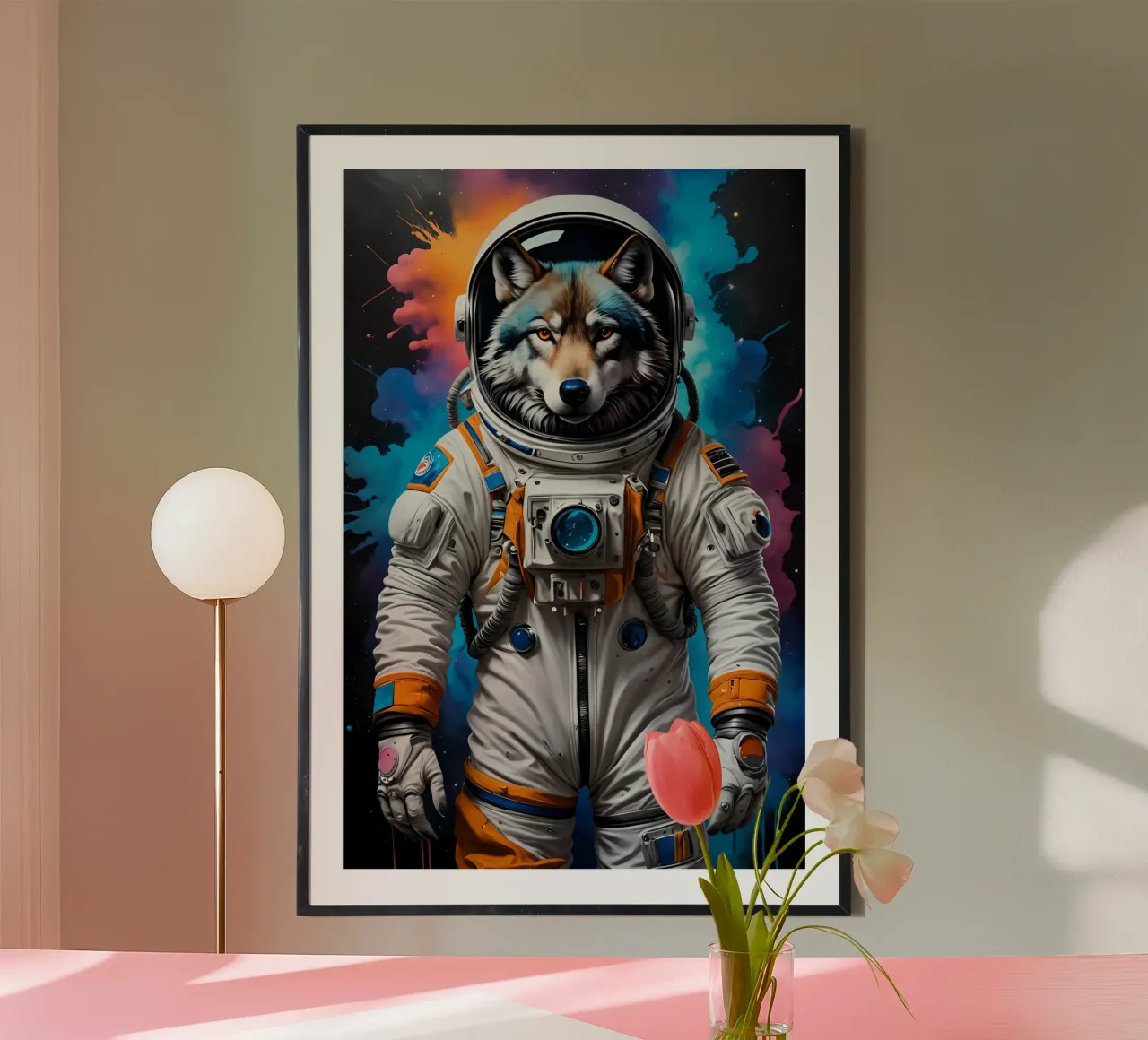 Lupo astronauta poster con telaio in legno da MakArena
