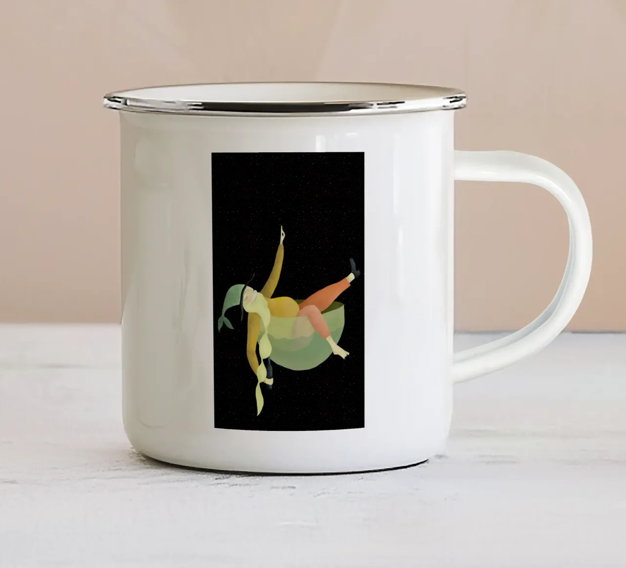 Drunk enamel mug by Amalia Restrepo