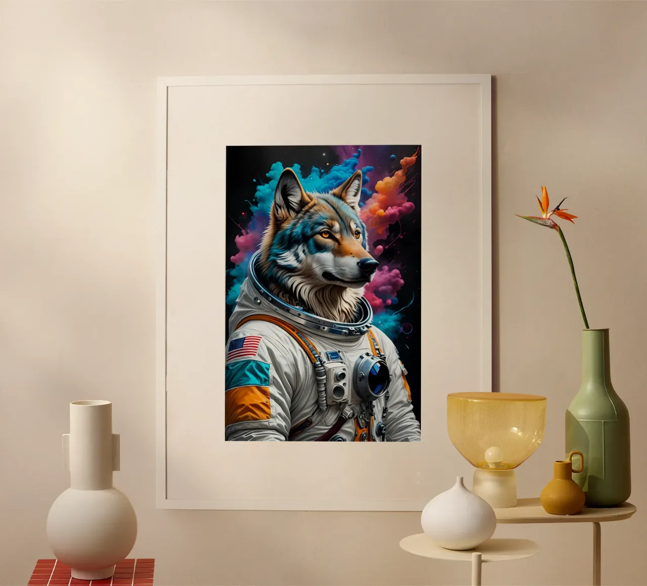 Astronauta lupoide poster con telaio in alluminio da MakArena