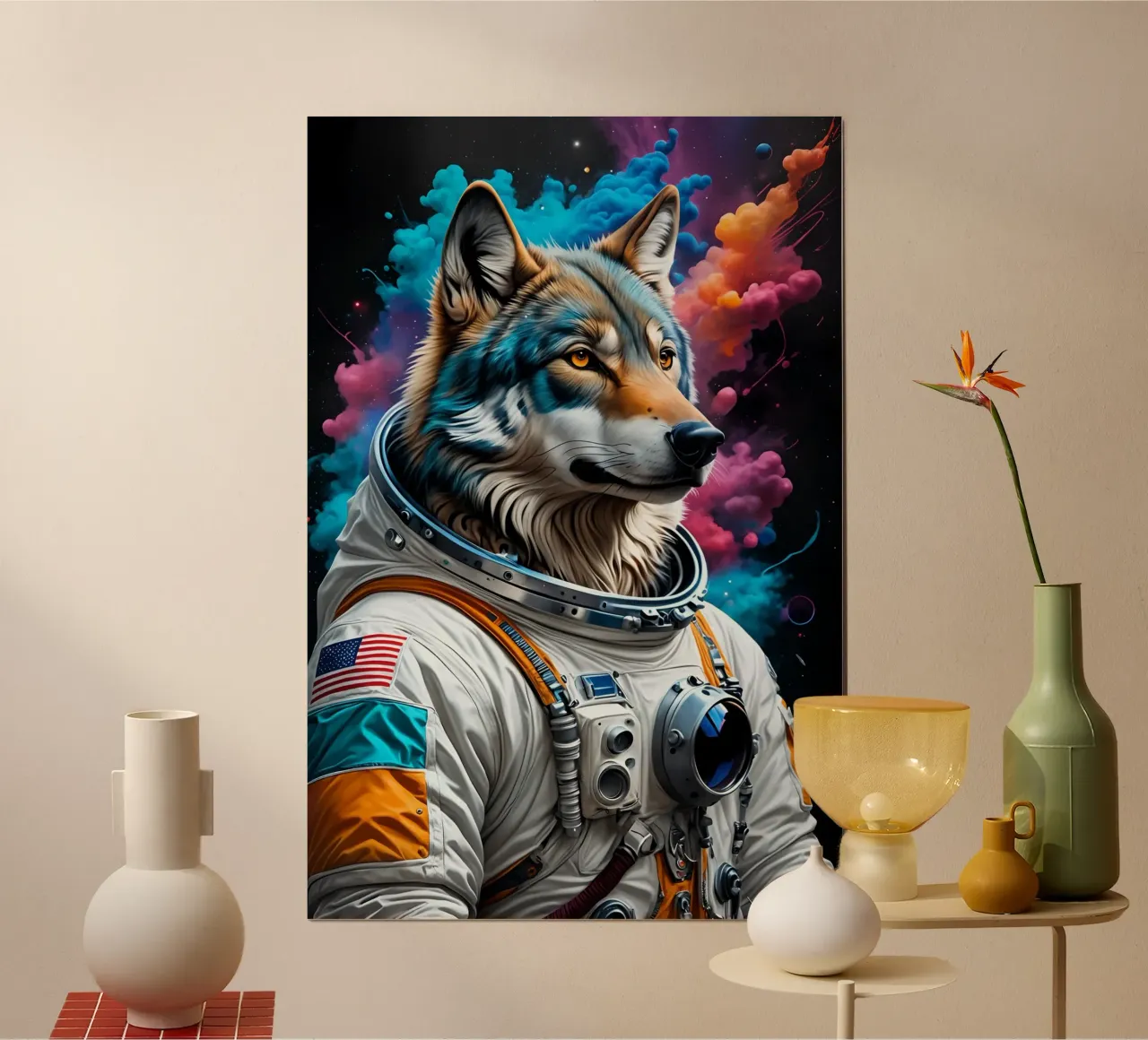 Astronauta lupoide poster con telaio in alluminio da MakArena