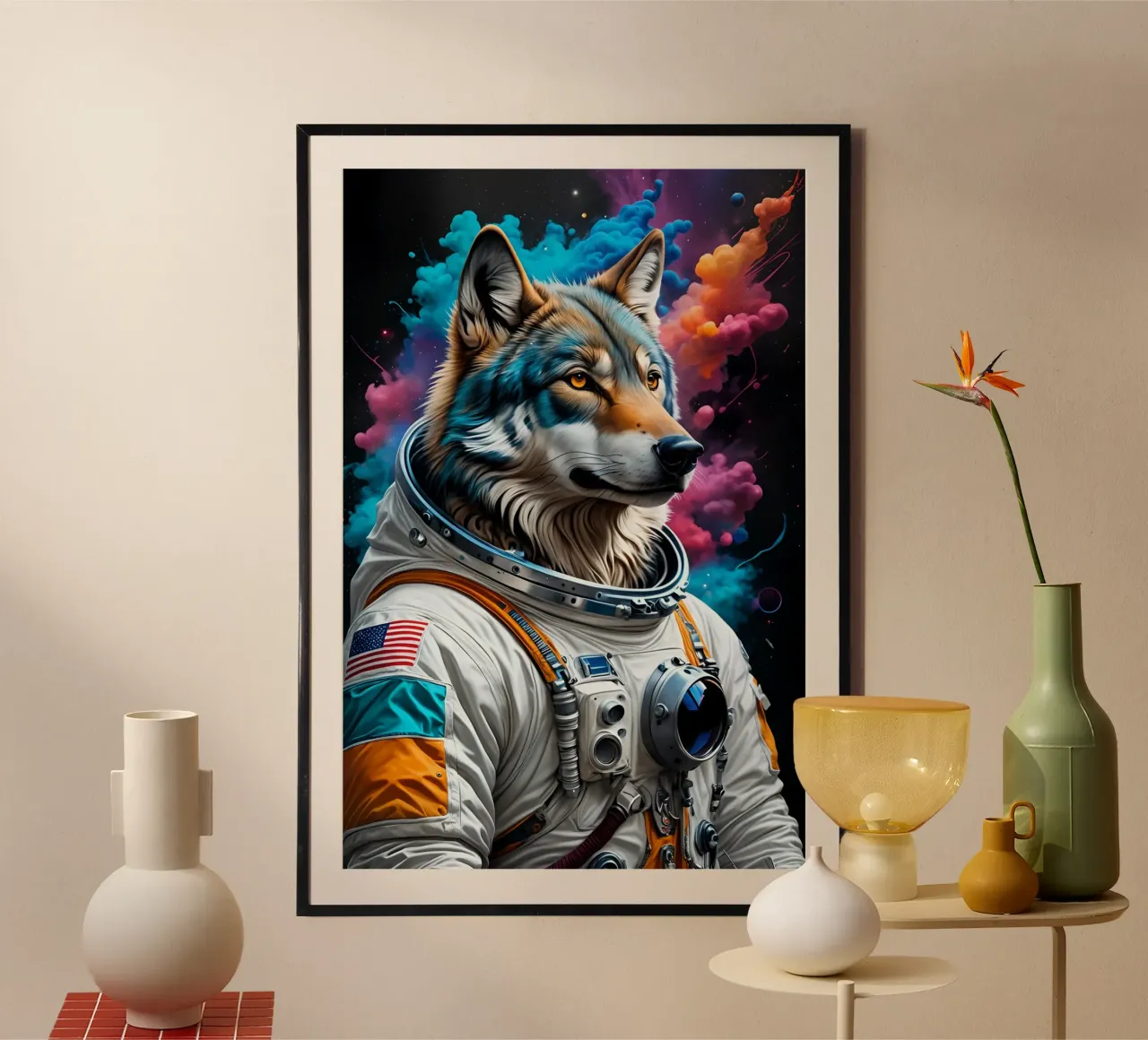 Astronauta lupoide poster con telaio in alluminio da MakArena