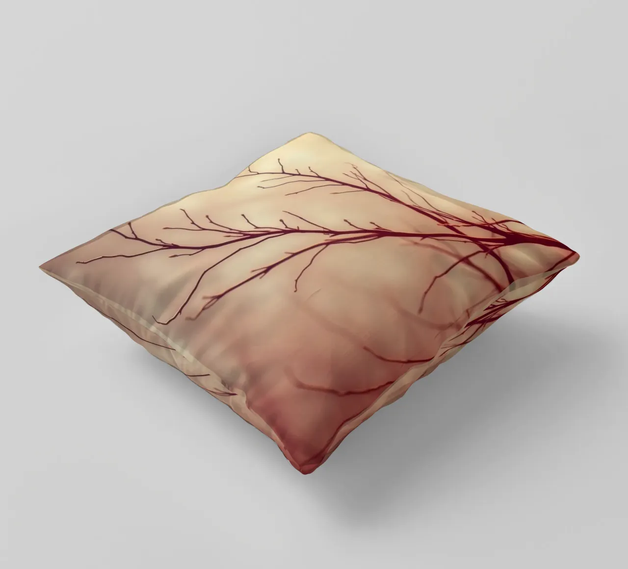 a softly blurred background with graceful tree branches decorative cushion by DesignDoodle