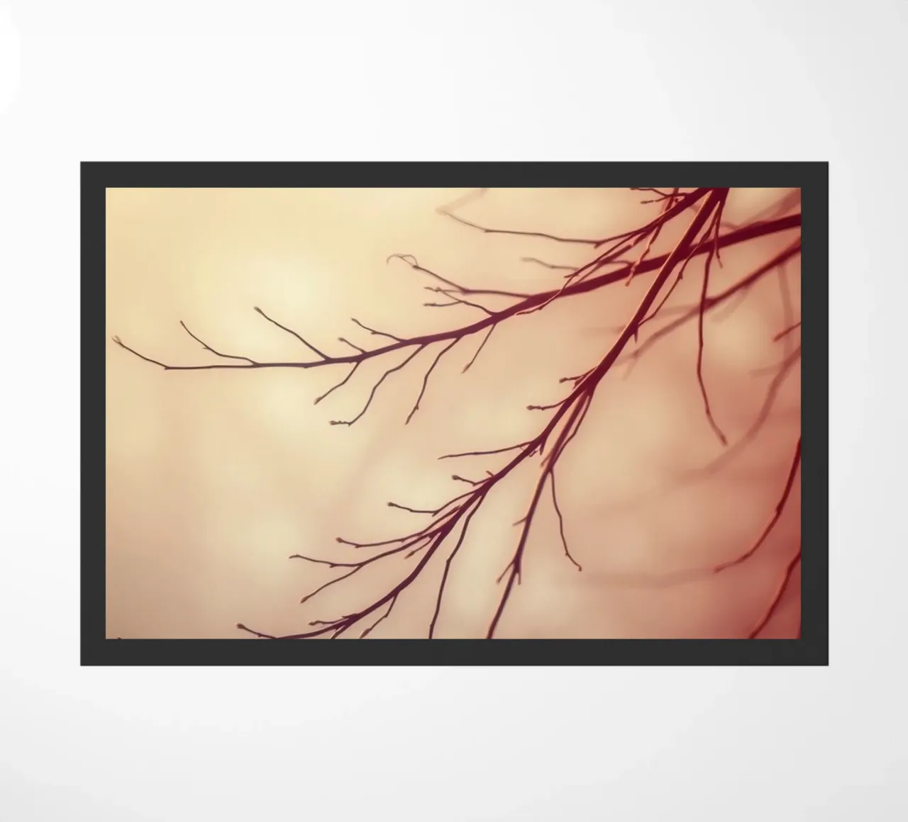 a softly blurred background with graceful tree branches doormat by DesignDoodle