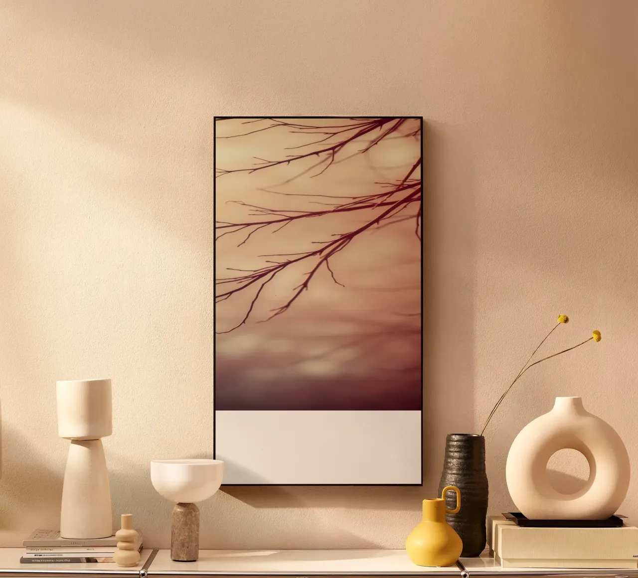 a softly blurred background with graceful tree branches alu-dibond by DesignDoodle