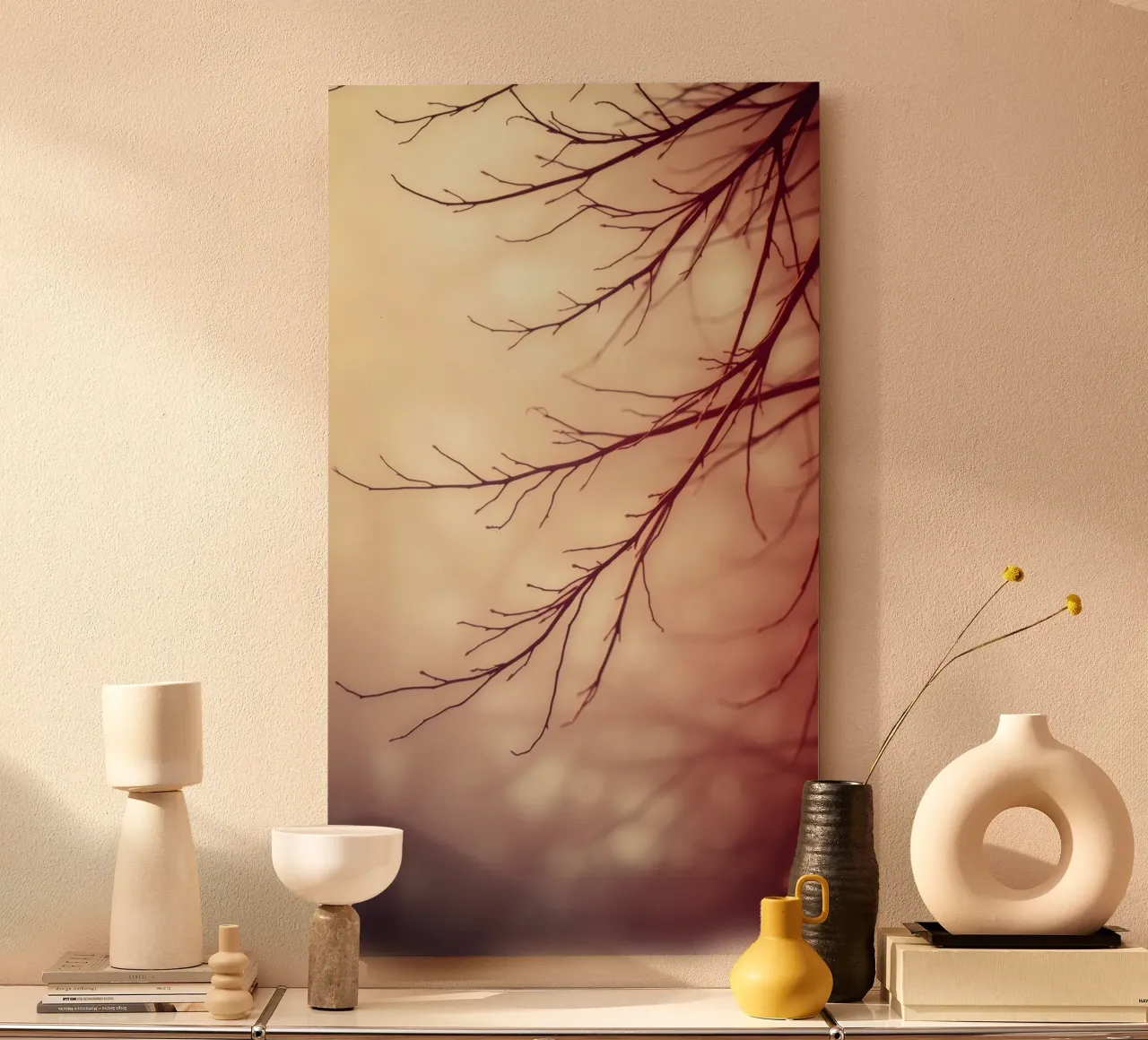 a softly blurred background with graceful tree branches alu-dibond by DesignDoodle