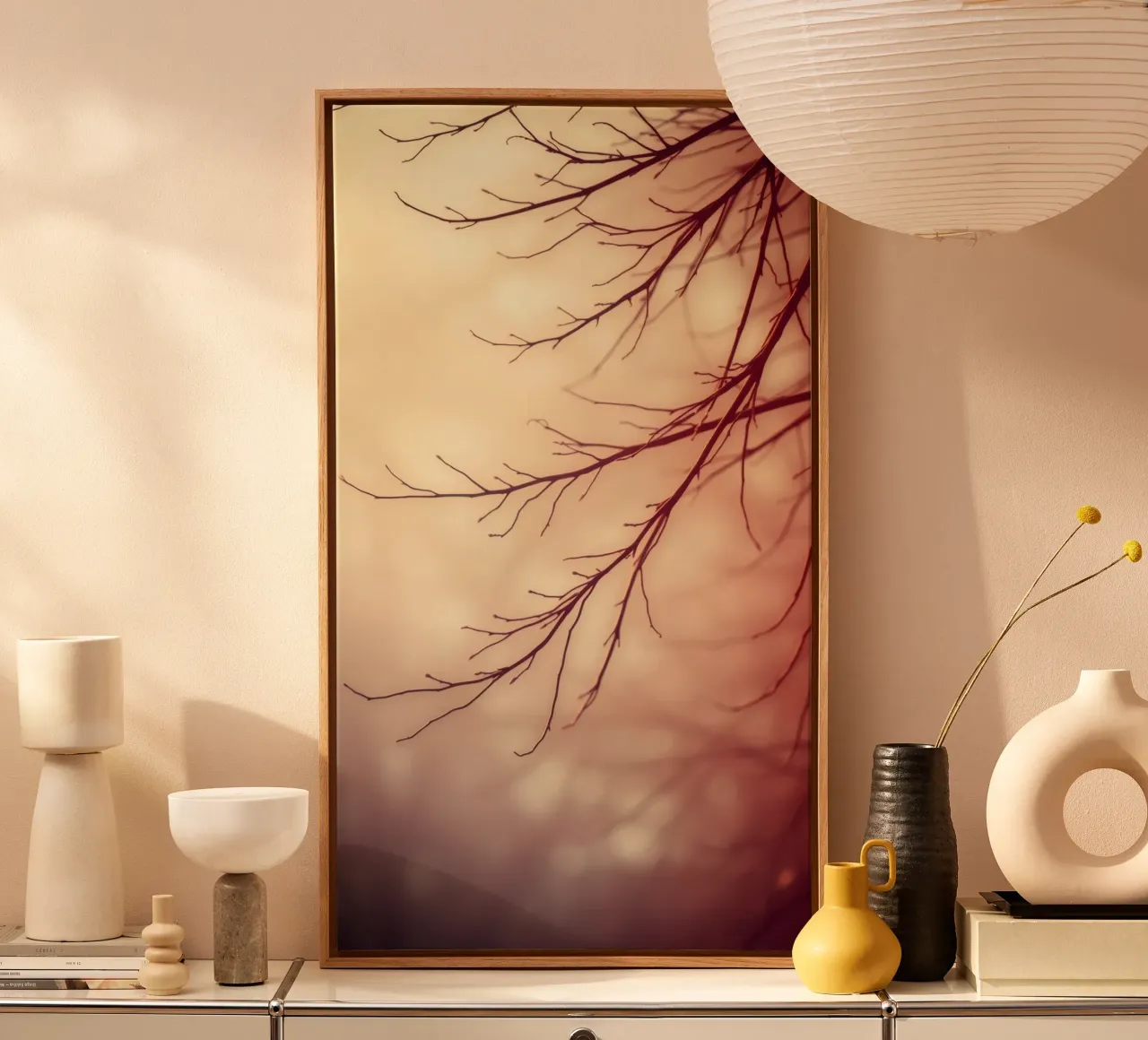 a softly blurred background with graceful tree branches canvas by DesignDoodle