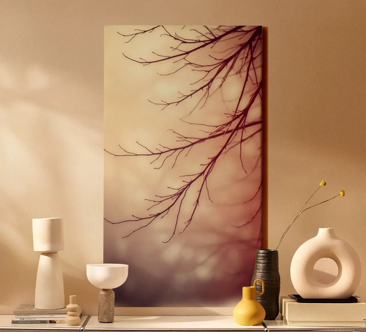a softly blurred background with graceful tree branches canvas by DesignDoodle