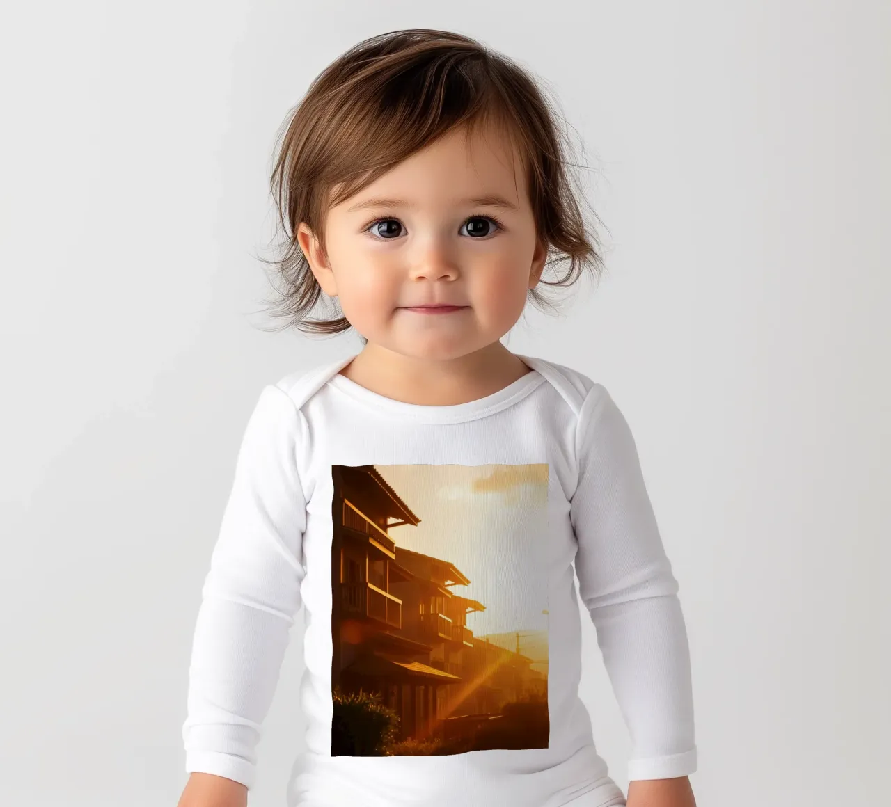 Beautiful sunset illuminating residential homes long-sleeve baby romper by DesignDoodle