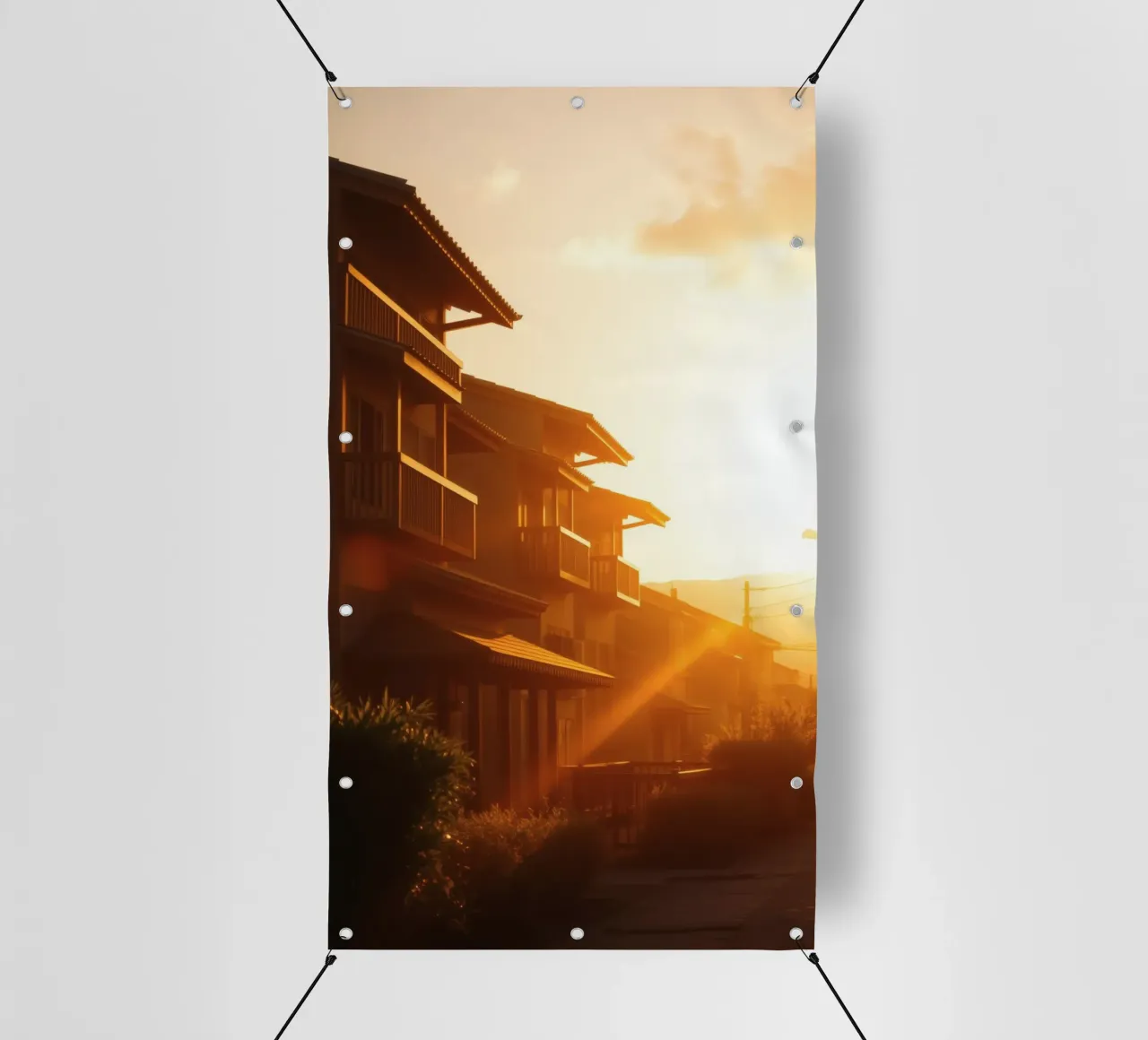 Beautiful sunset illuminating residential homes pvc cover by DesignDoodle