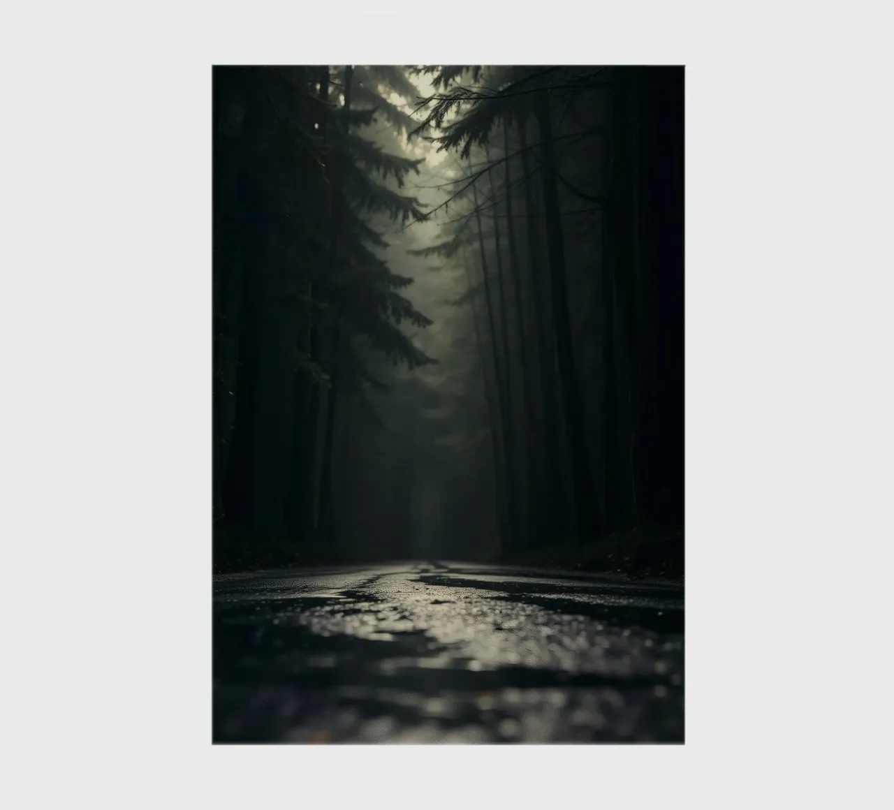 Chemin forestier brumeux avec une lumière douce filtrant à travers les grands arbres carnet de notes de DesignDoodle