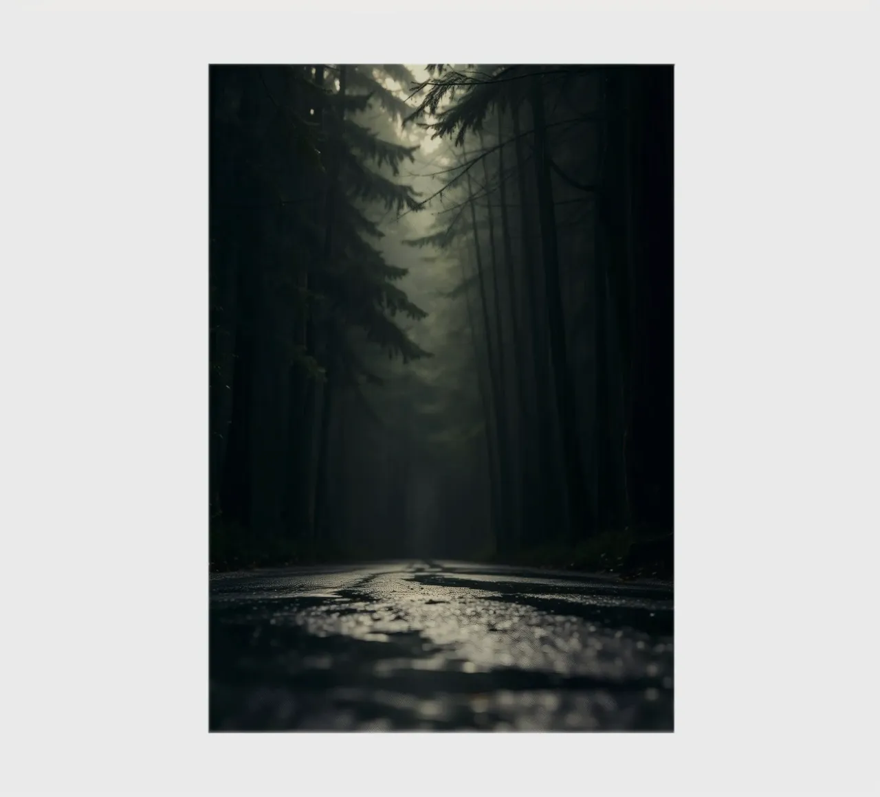 Chemin forestier brumeux avec une lumière douce filtrant à travers les grands arbres carnet de notes de DesignDoodle