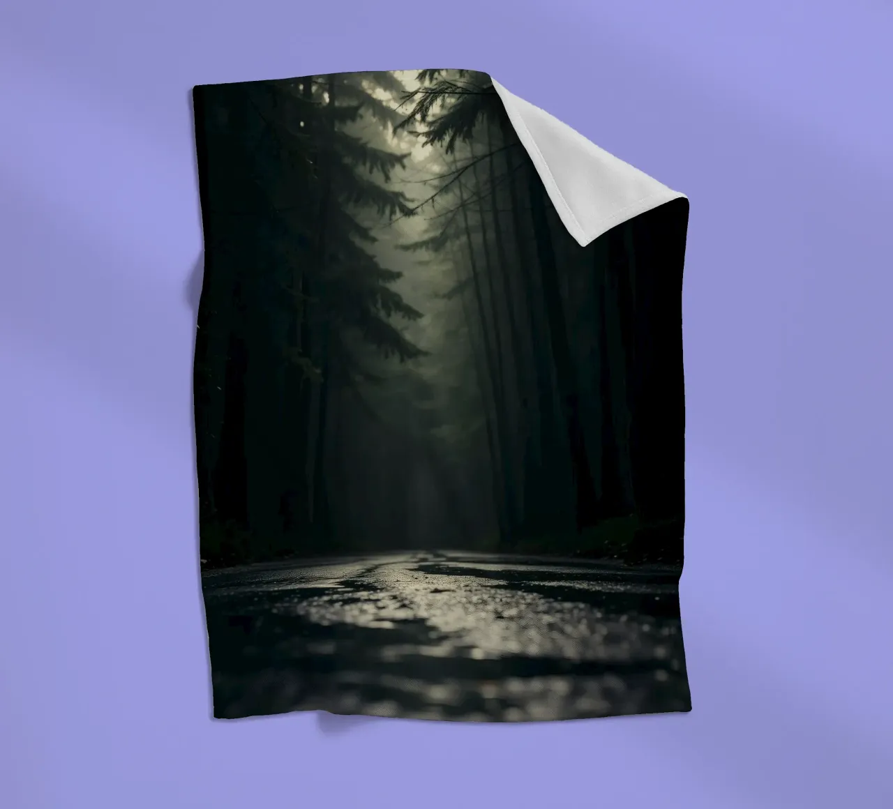 Misty forest path with soft light filters through tall trees fleece blanket by DesignDoodle