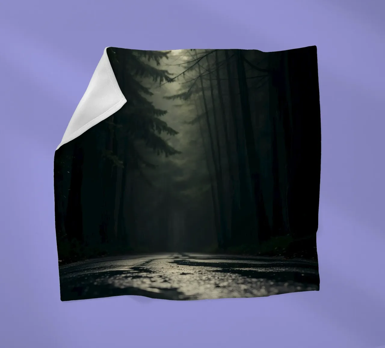 Misty forest path with soft light filters through tall trees fleece blanket by DesignDoodle