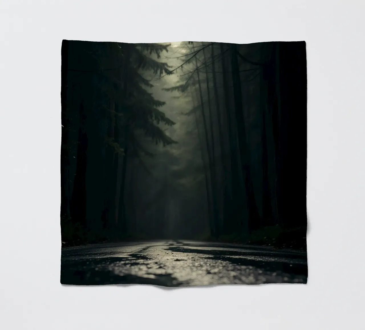 Chemin forestier brumeux avec une lumière douce filtrant à travers les grands arbres plaid polaire de DesignDoodle