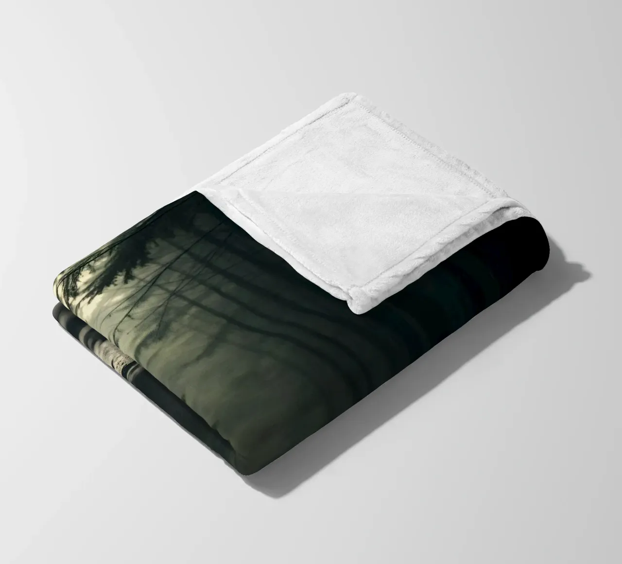 Misty forest path with soft light filters through tall trees fleece blanket by DesignDoodle