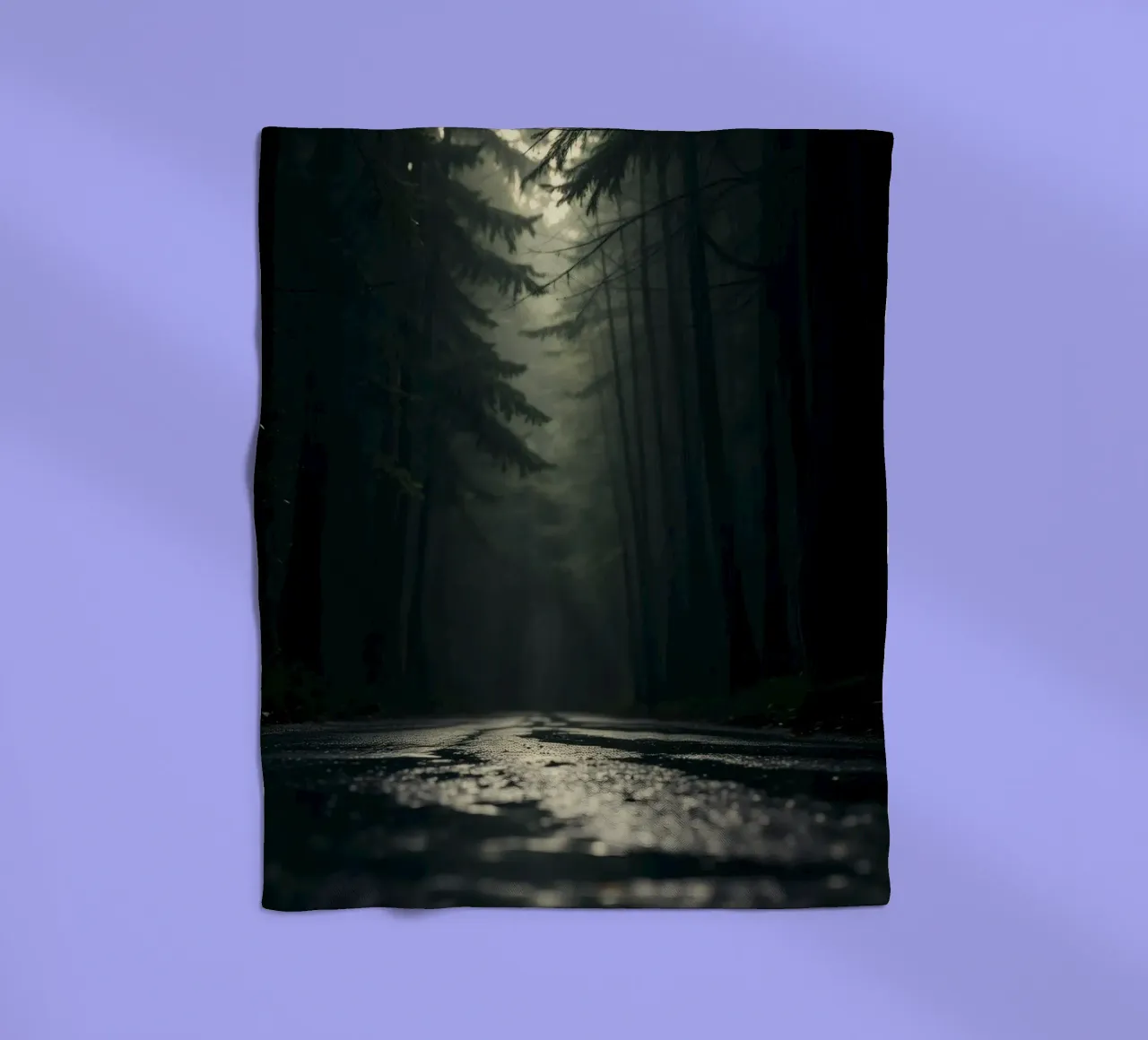Misty forest path with soft light filters through tall trees fleece blanket by DesignDoodle