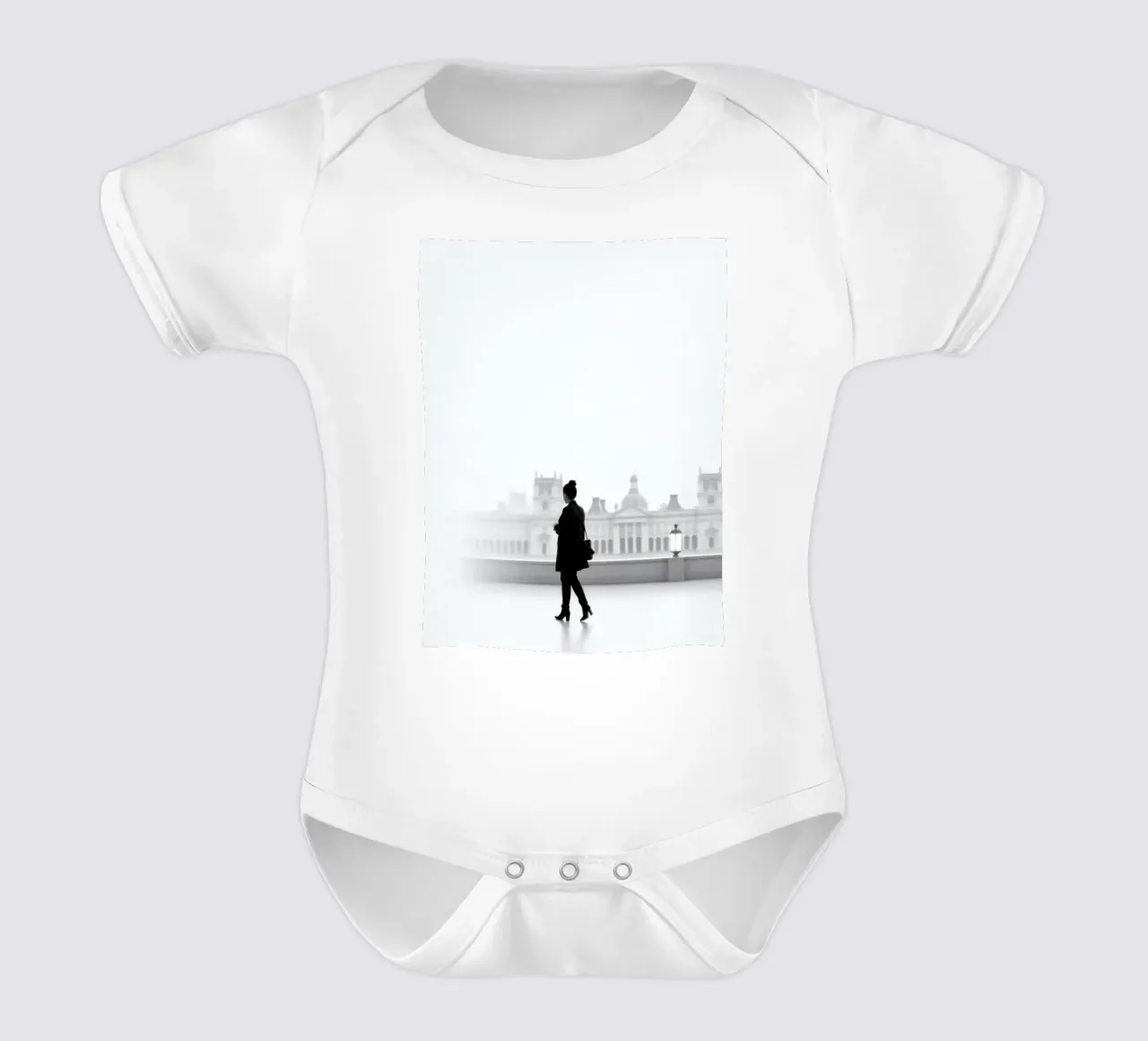 Elegante silhouette di una persona che cammina in città body neonato maniche corte da DesignDoodle