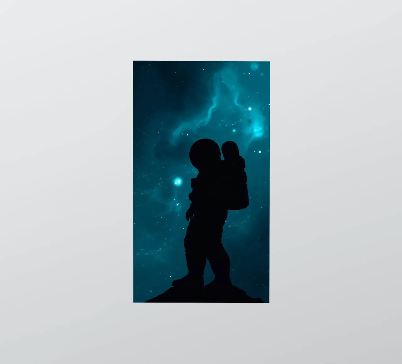 Stunning cosmic background featuring a silhouetted astronaut sticker by DesignDoodle