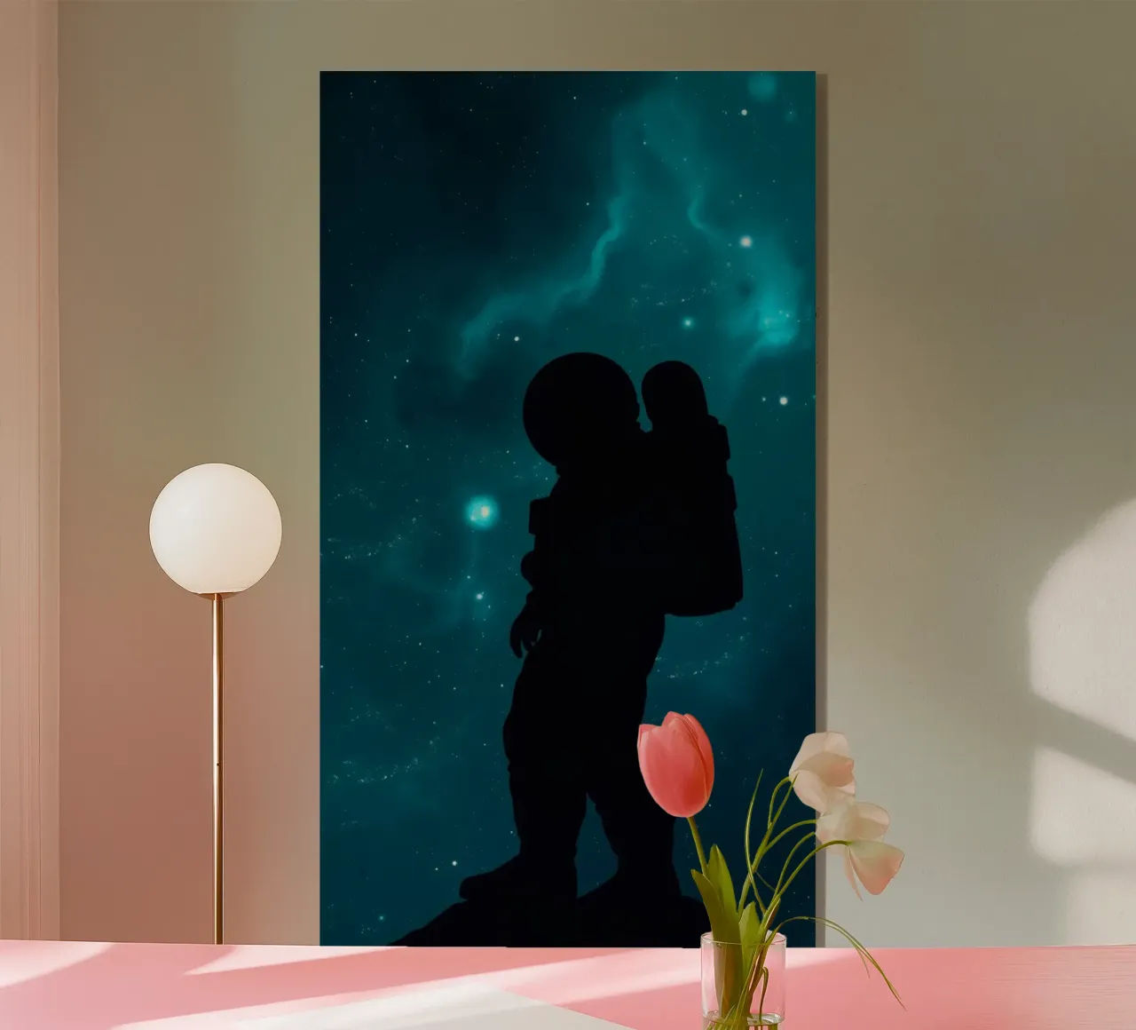 Splendido sfondo cosmico con astronauta in silhouette plexiglass da DesignDoodle
