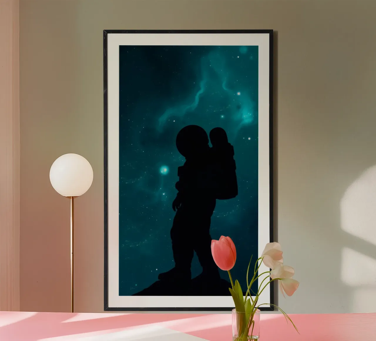 Splendido sfondo cosmico con astronauta in silhouette carta hahnemühle da DesignDoodle