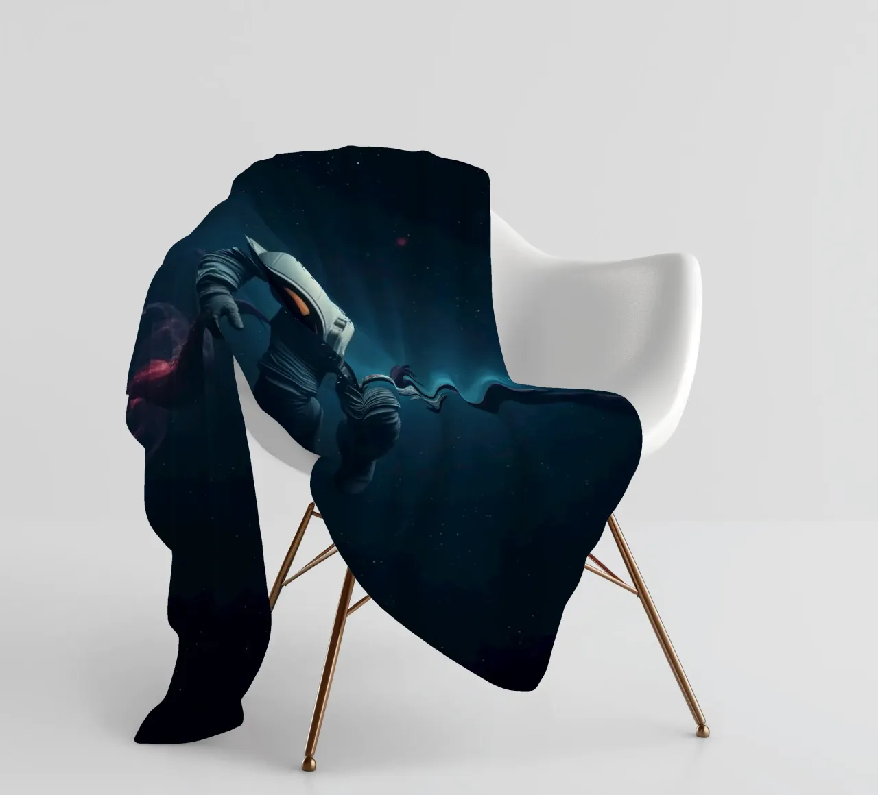 Cosmic exploration with astronaut and abstract beings fleece blanket by DesignDoodle