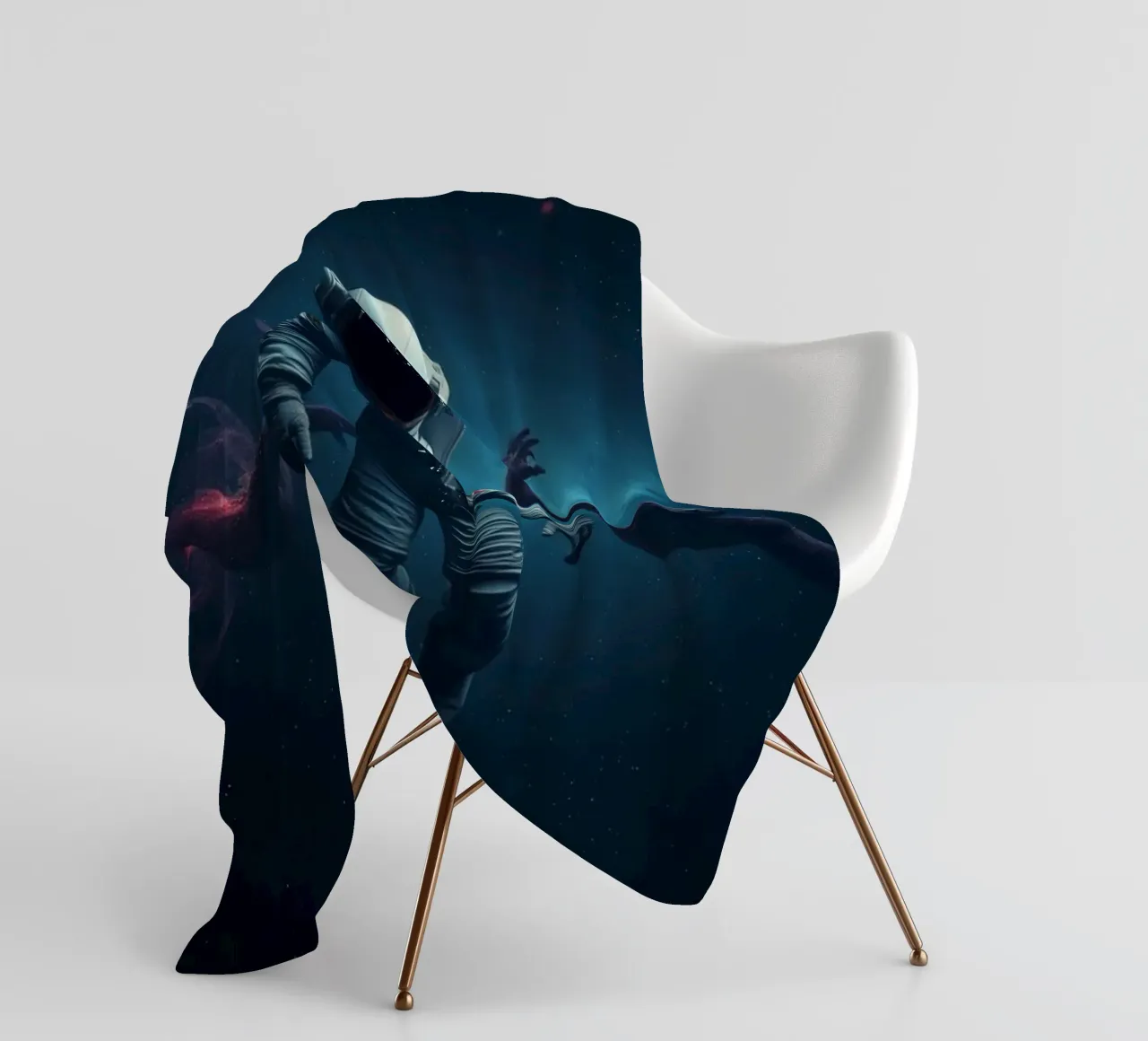 Cosmic exploration with astronaut and abstract beings fleece blanket by DesignDoodle