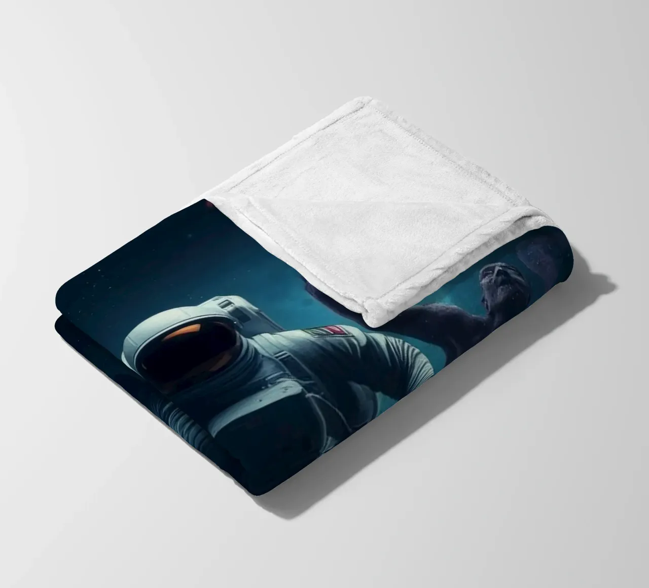 Cosmic exploration with astronaut and abstract beings fleece blanket by DesignDoodle