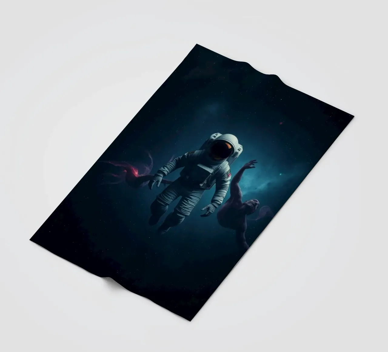 Cosmic exploration with astronaut and abstract beings fleece blanket by DesignDoodle