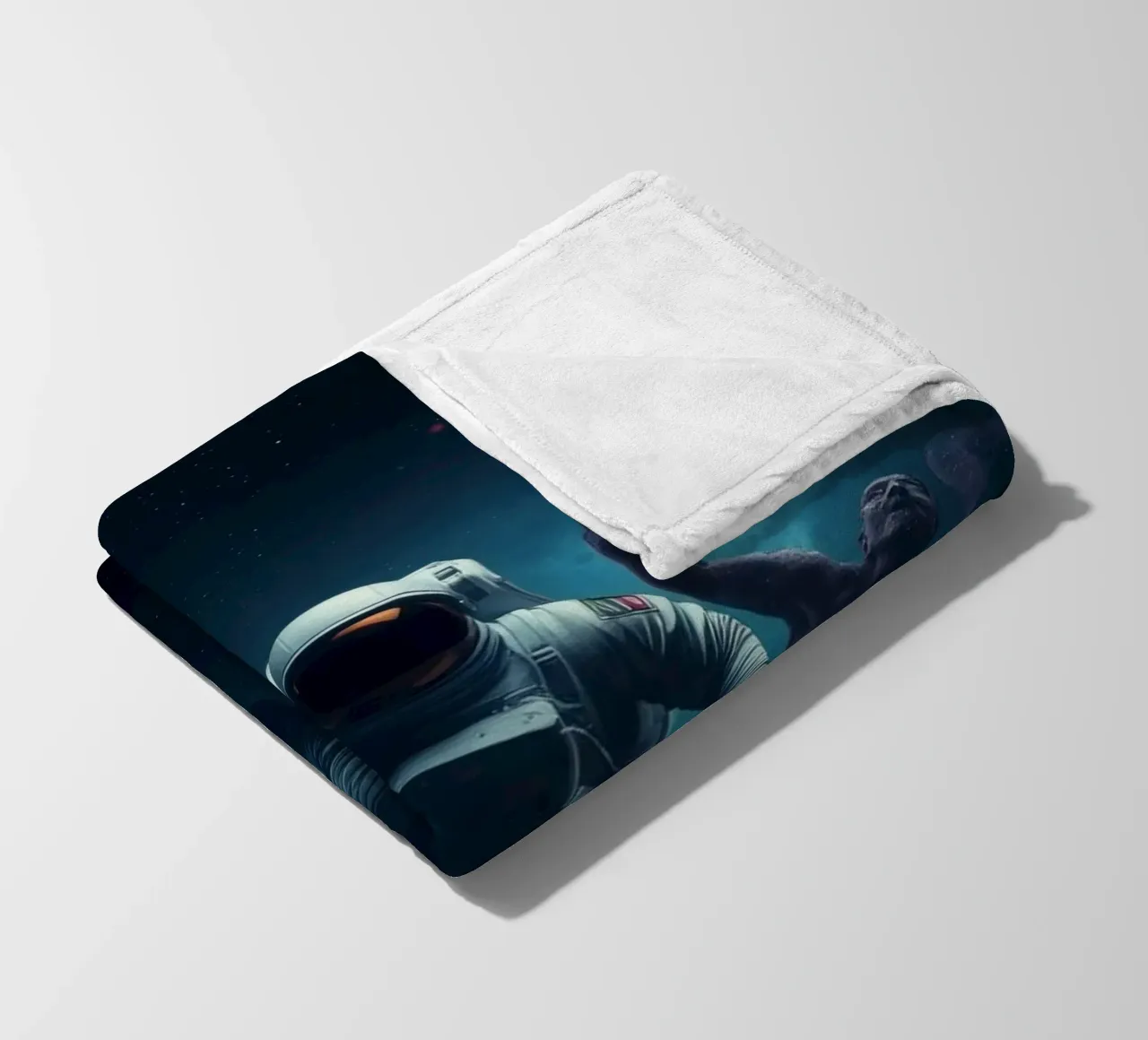 Cosmic exploration with astronaut and abstract beings fleece blanket by DesignDoodle