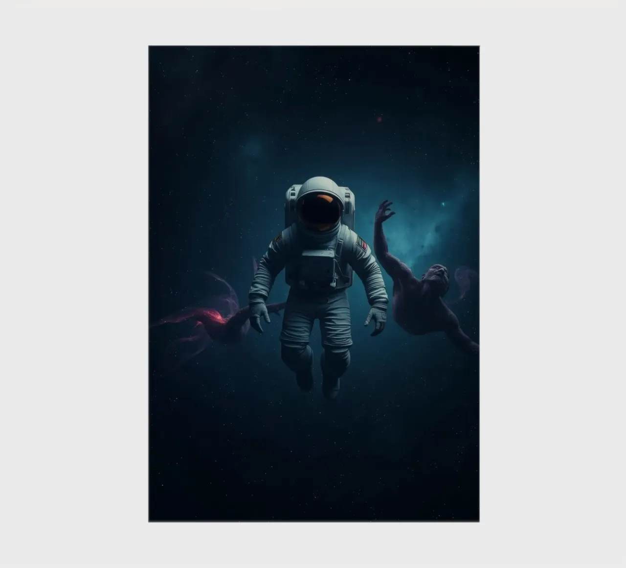 Cosmic exploration with astronaut and abstract beings notebook by DesignDoodle